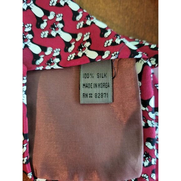 Vintage Warner Brothers Sylvester The Cat 100% Silk Tie Red Korea - Picture 4 of 4